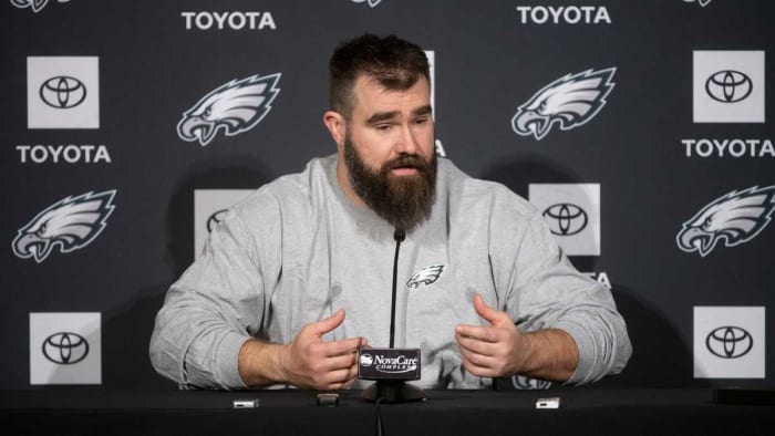 Philadelphia Eagles center Jason Kelce was frustrated on the sideline during the team's Week 5 win over the Los Angeles Rams.